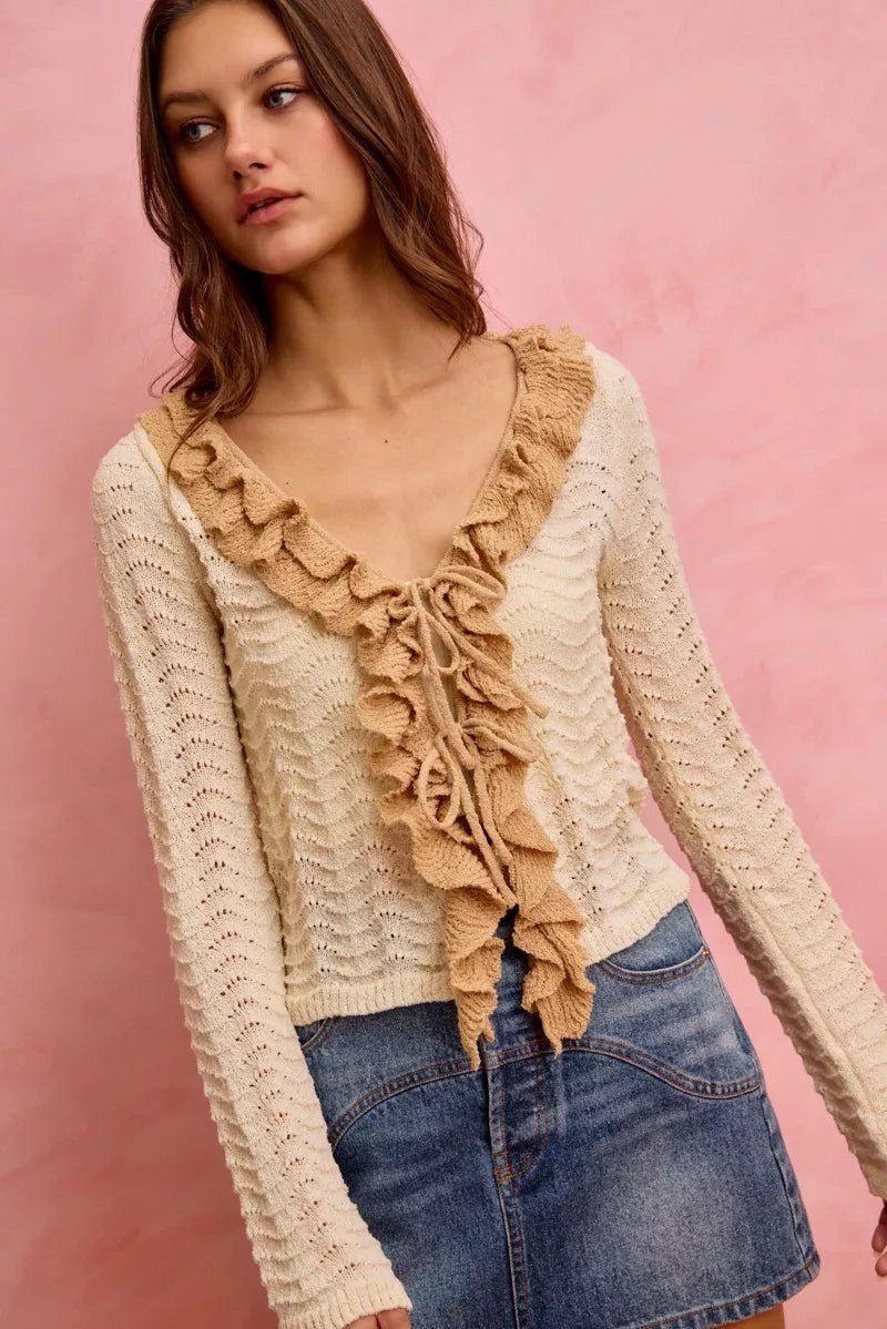 SO ME Pointelle Texture Lightweight Sweater Cardigan - 