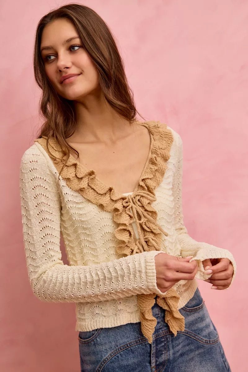 SO ME Pointelle Texture Lightweight Sweater Cardigan - 
