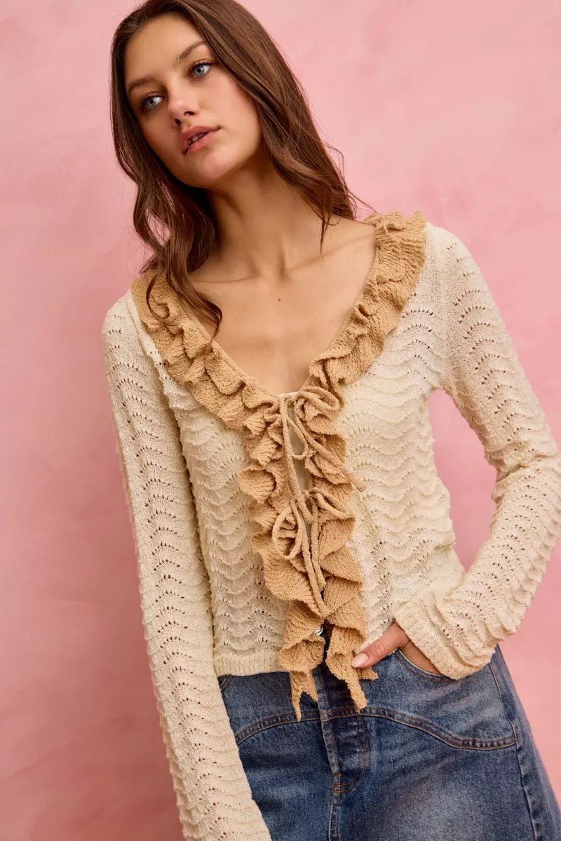 SO ME Pointelle Texture Lightweight Sweater Cardigan - 