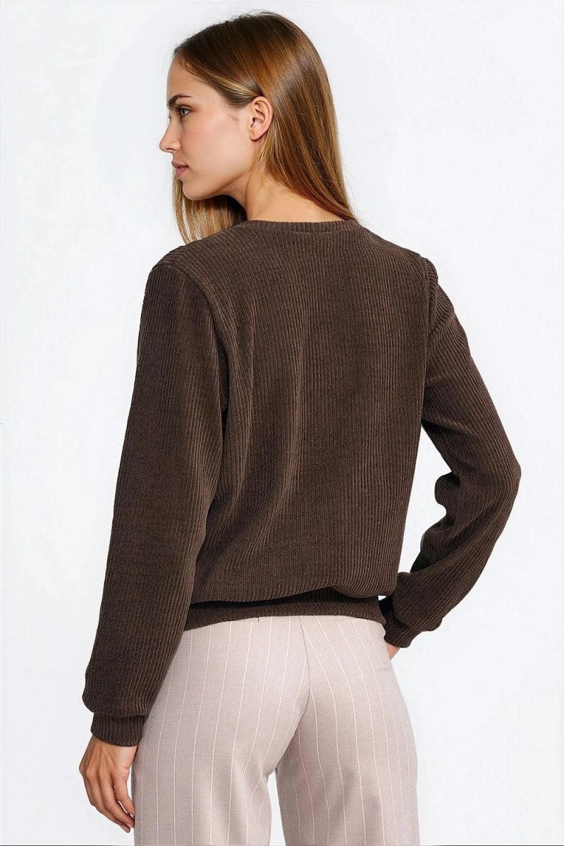 Soft Ribbed Knit Brown Sweatshirt - 