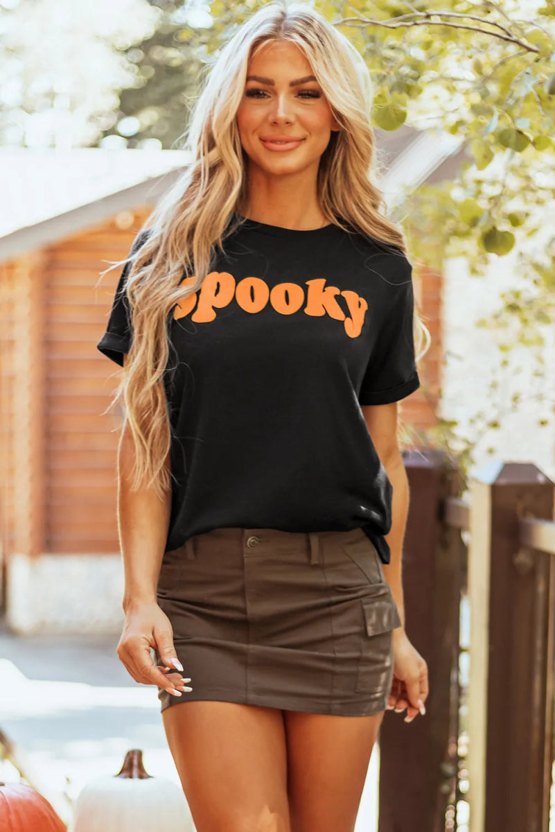 SPOOKY Round Neck Short Sleeve T-Shirt - Top