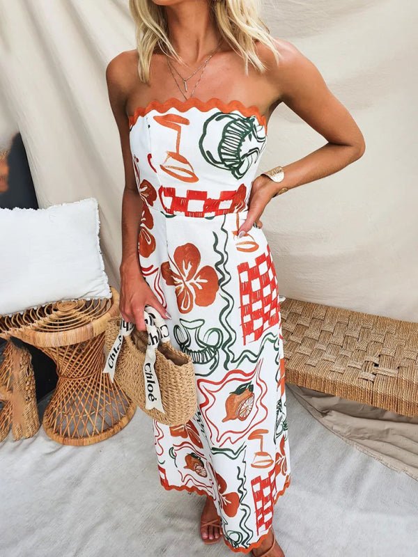 Spring and summer new style breast - wrapped pleated casual printed dress - Vacation Dress