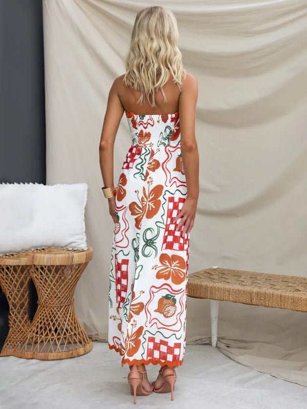Spring and summer new style breast - wrapped pleated casual printed dress - Vacation Dress