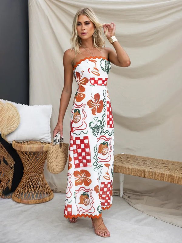 Spring and summer new style breast - wrapped pleated casual printed dress - Vacation Dress