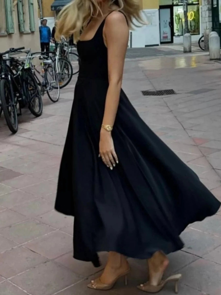 Square Neck A - Line Midi Dress - 