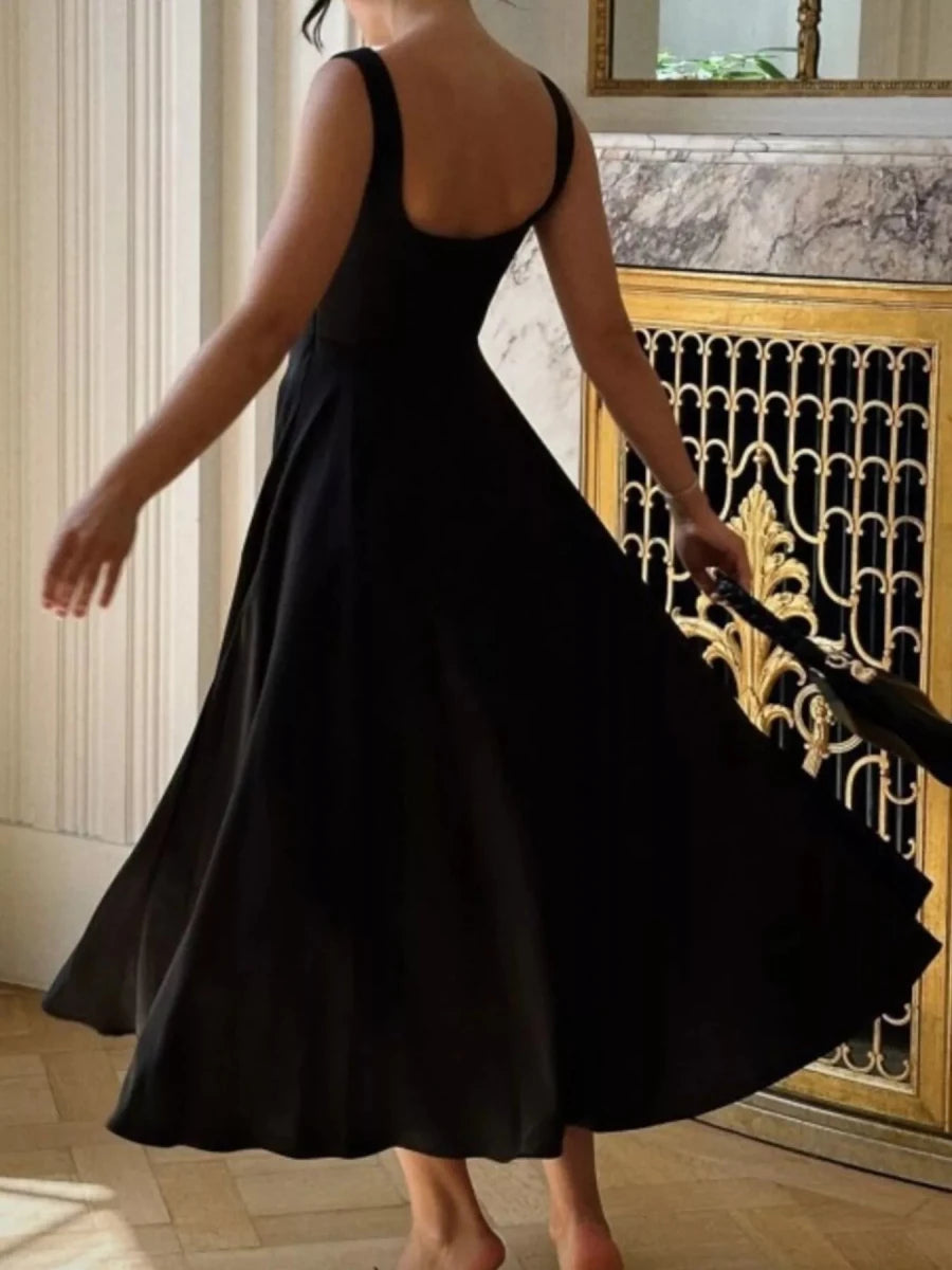 Square Neck A - Line Midi Dress - 