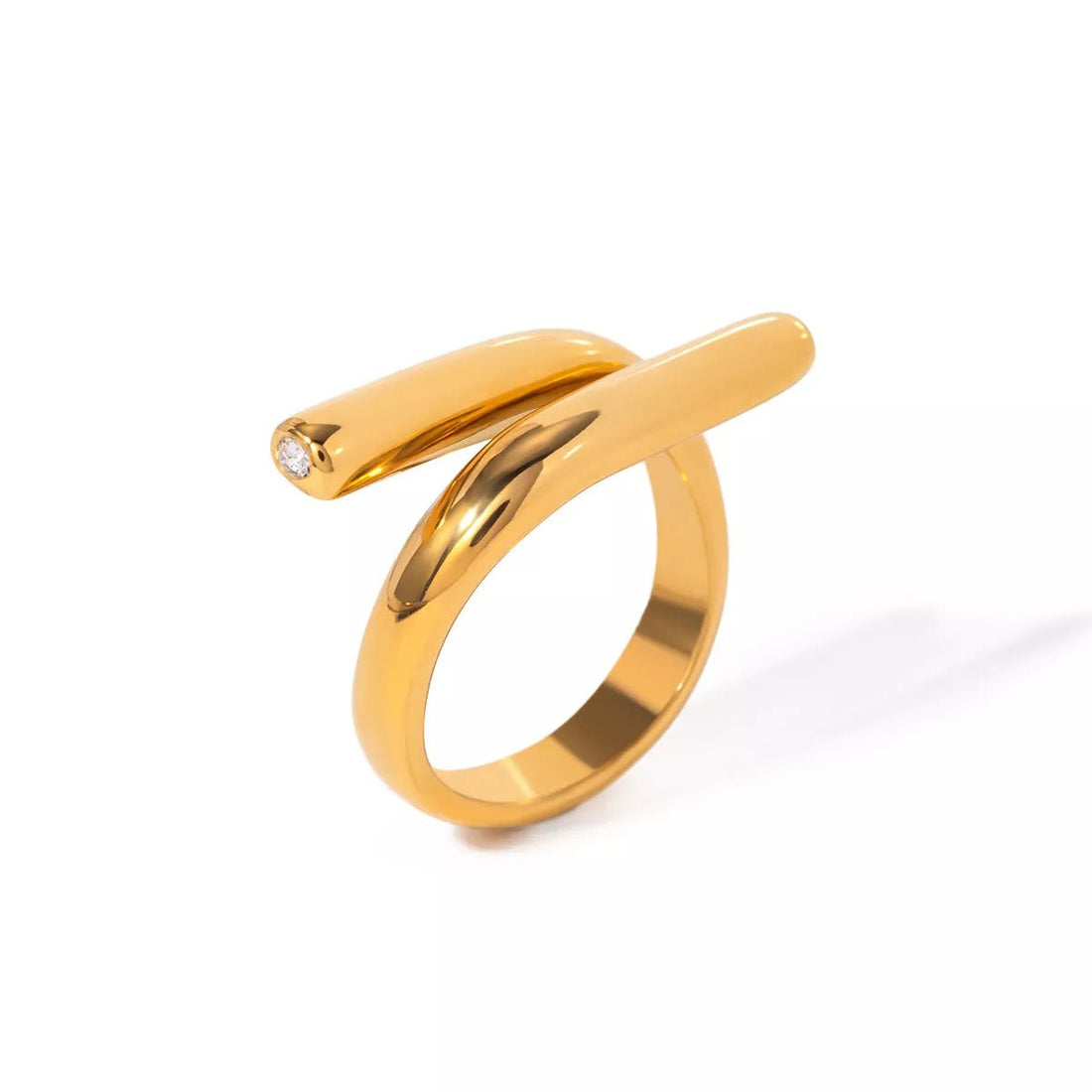 Stainless Steel Bypass Ring with 18K Gold Plating - 