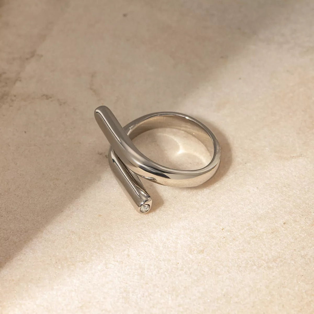 Stainless Steel Bypass Ring with 18K Gold Plating - 