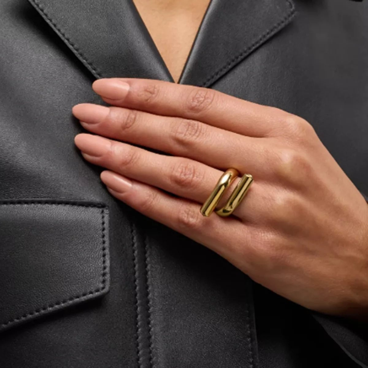 Stainless Steel Bypass Ring with 18K Gold Plating - 