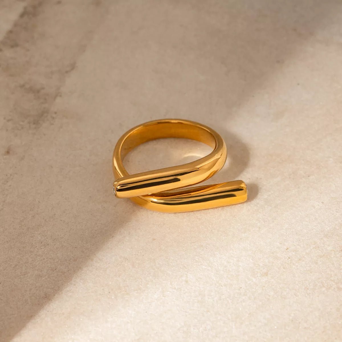 Stainless Steel Bypass Ring with 18K Gold Plating - 