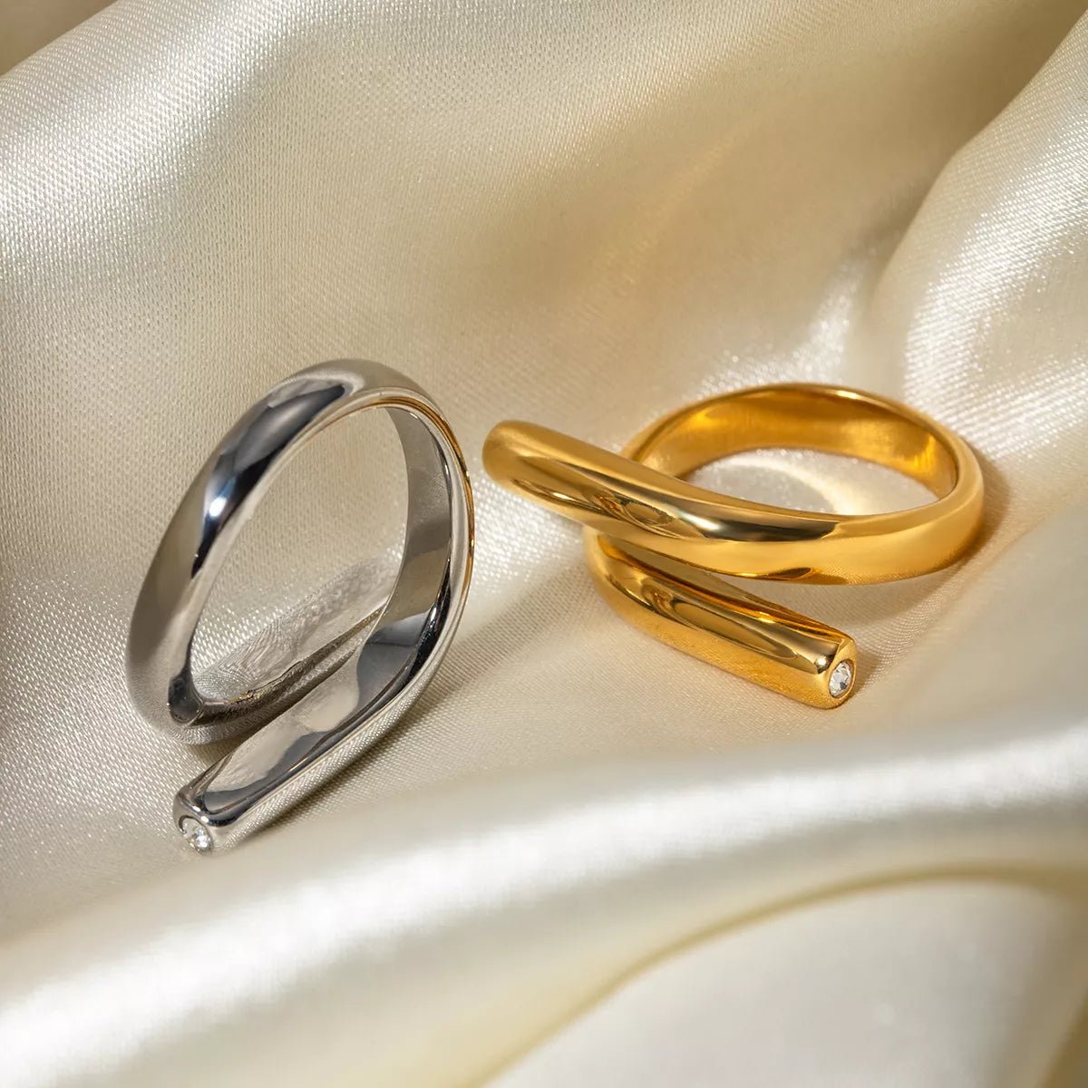 Stainless Steel Bypass Ring with 18K Gold Plating - 