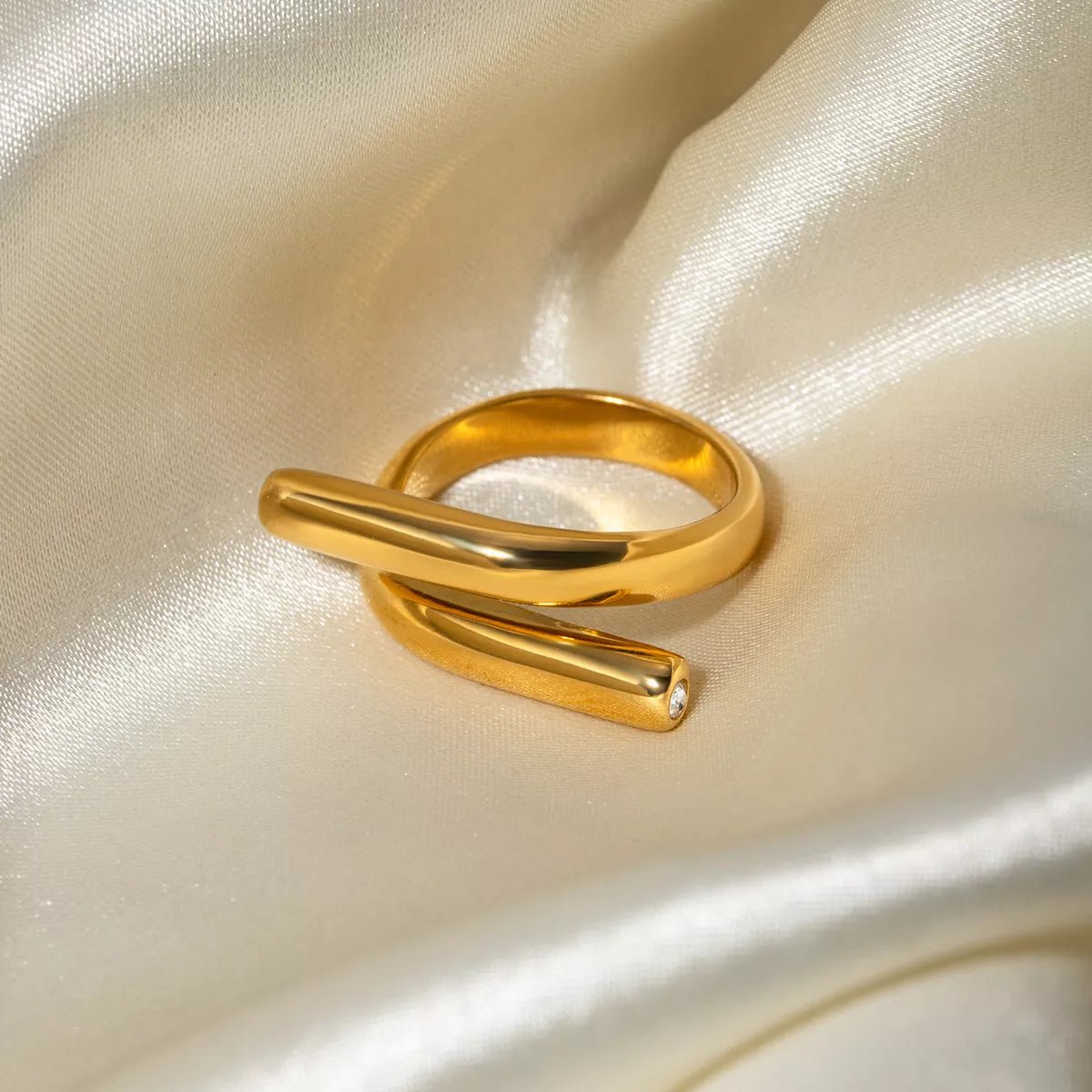 Stainless Steel Bypass Ring with 18K Gold Plating - 