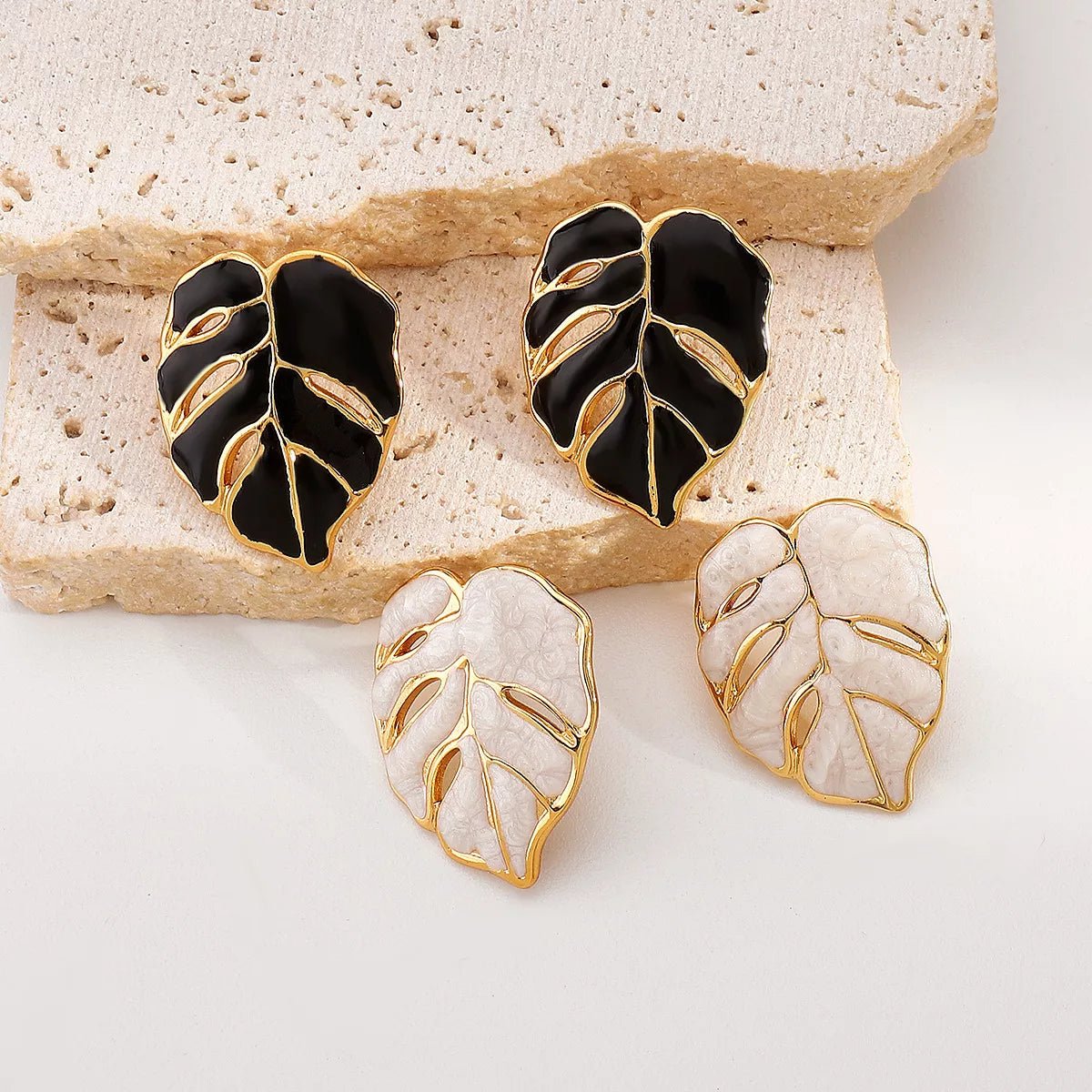 Stainless Steel Leaf Stud Earrings - 