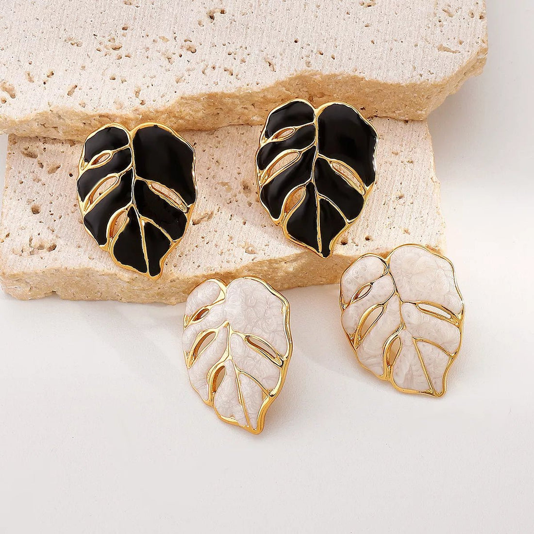 Stainless Steel Leaf Stud Earrings - 
