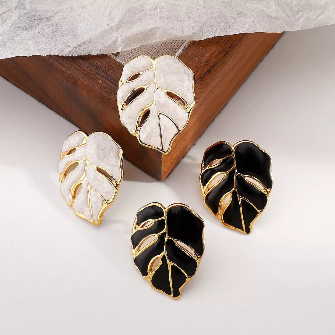 Stainless Steel Leaf Stud Earrings - 