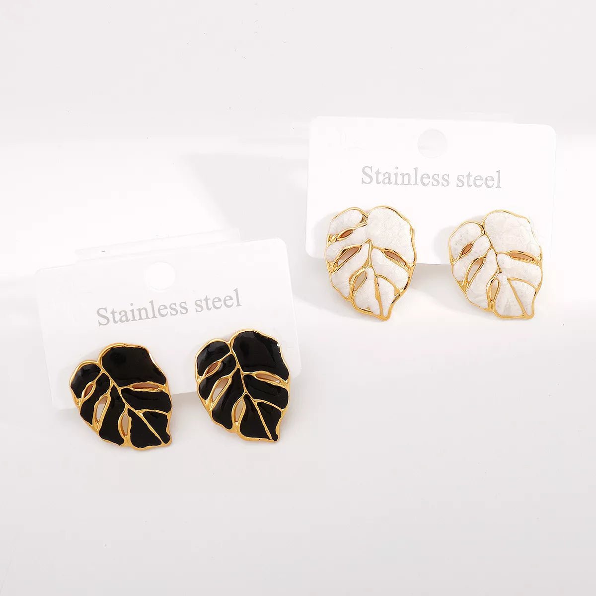 Stainless Steel Leaf Stud Earrings - 