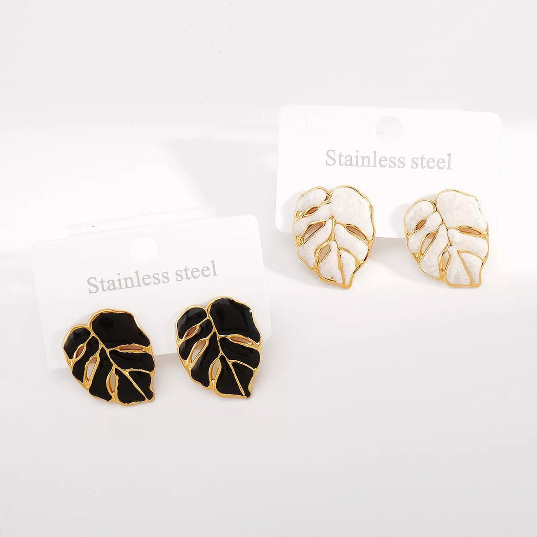 Stainless Steel Leaf Stud Earrings - 