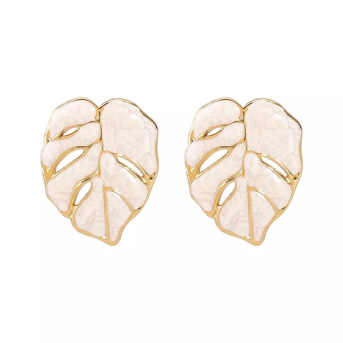 Stainless Steel Leaf Stud Earrings - 