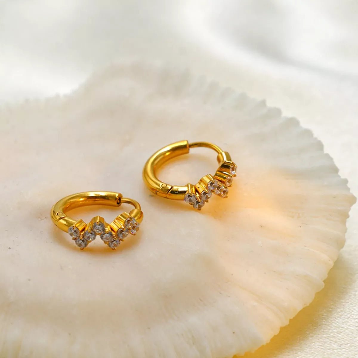 Stainless Steel Zircon Hoop Earrings - 