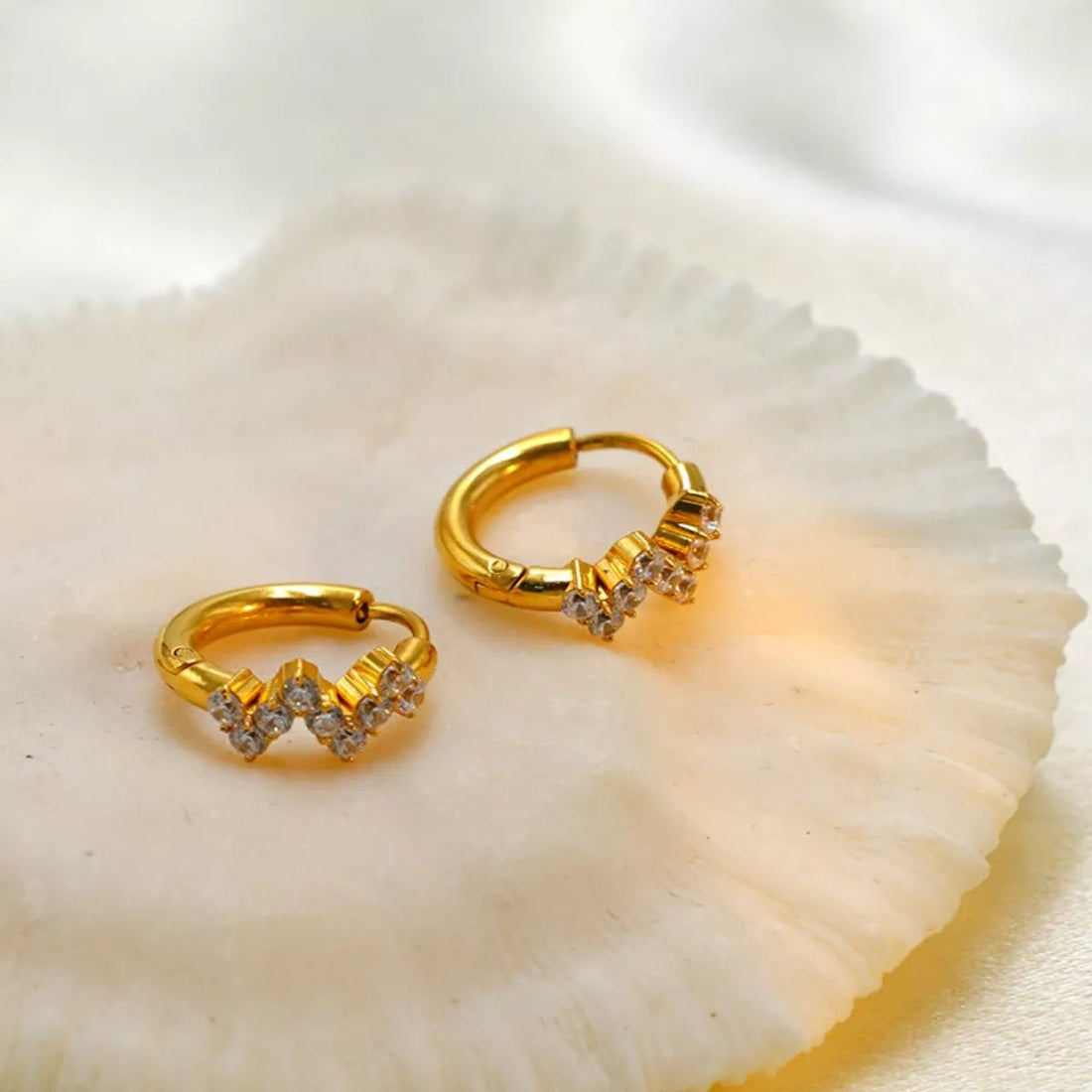 Stainless Steel Zircon Hoop Earrings - 