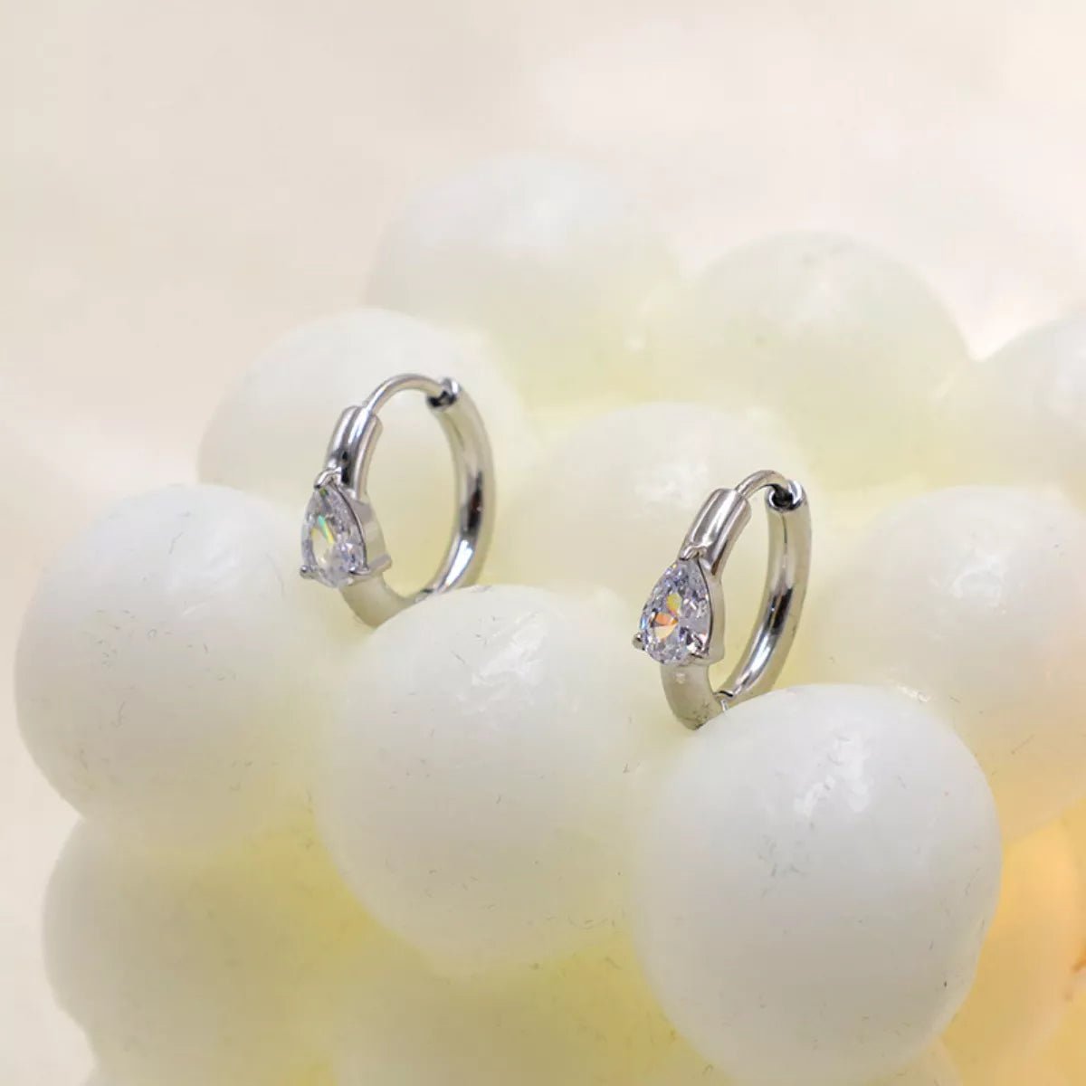 Stainless Steel Zircon Hoop Earrings - 
