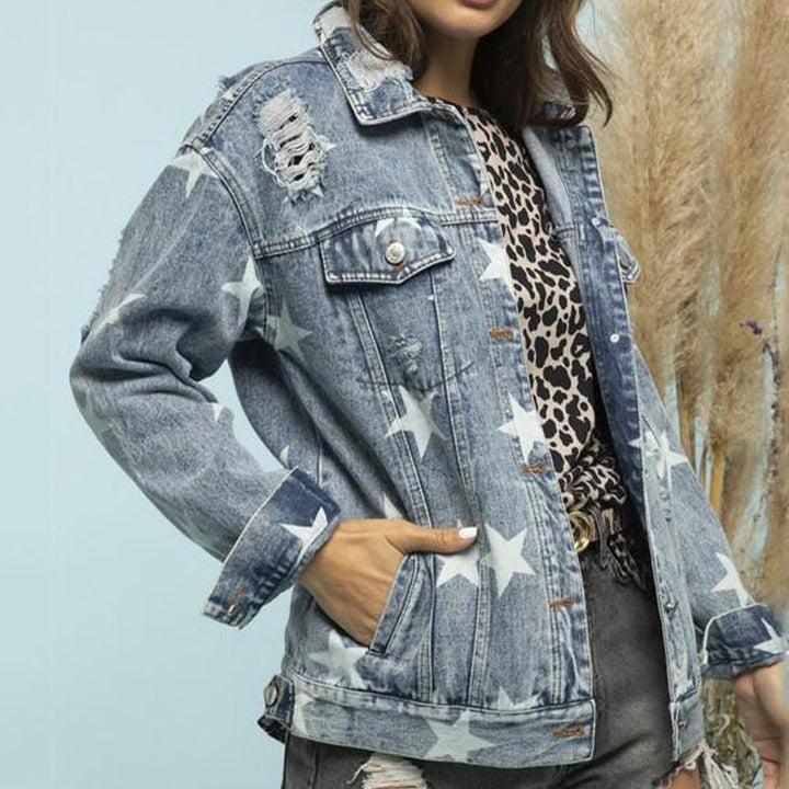 Star Distressed Denim Shacket - Outerwear