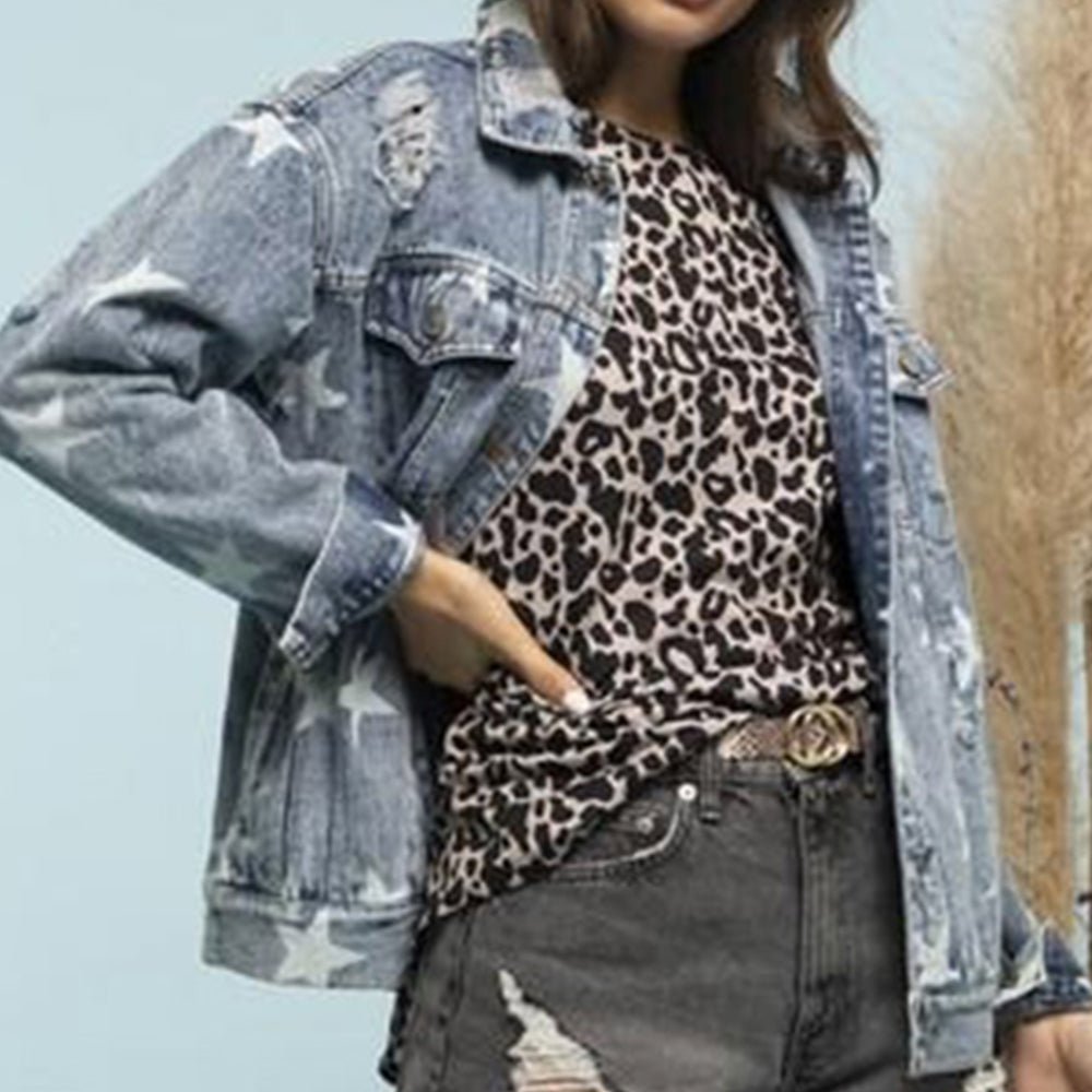 Star Distressed Denim Shacket - Outerwear
