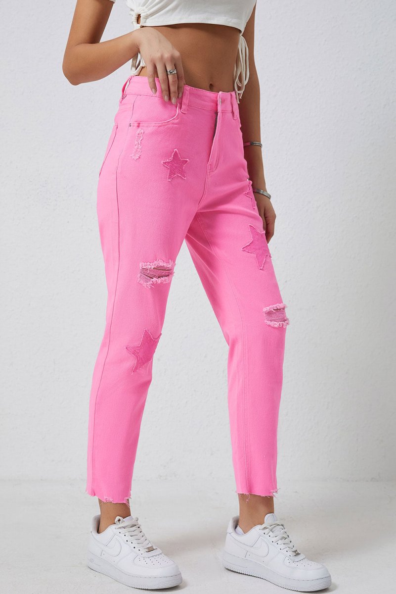 Star Raw Hem Distressed Jeans - Bottoms