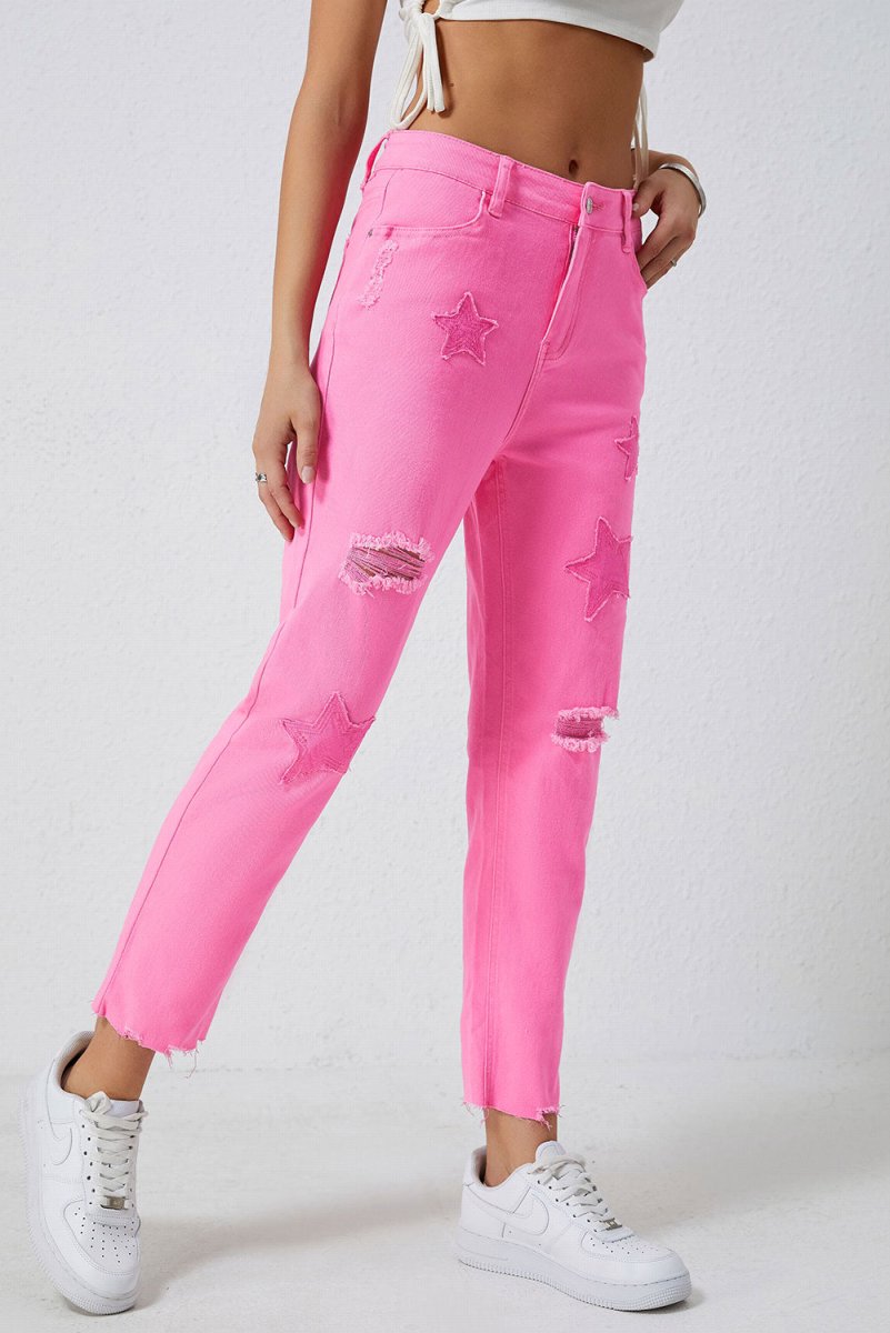 Star Raw Hem Distressed Jeans - Bottoms