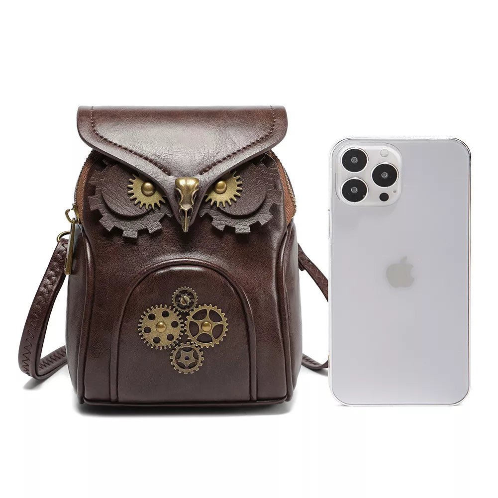 Steampunk Owl Design Mini Crossbody Bag - 