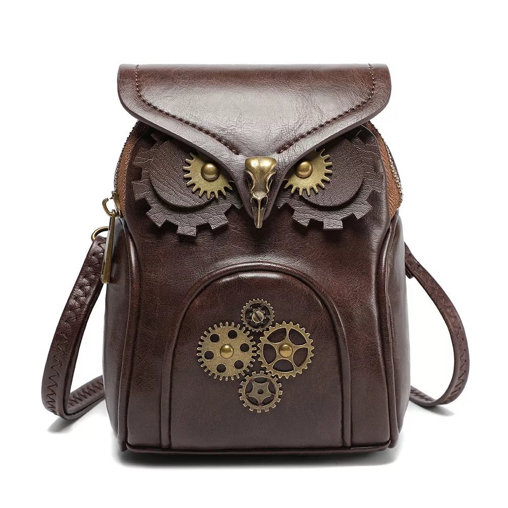 Steampunk Owl Design Mini Crossbody Bag - 