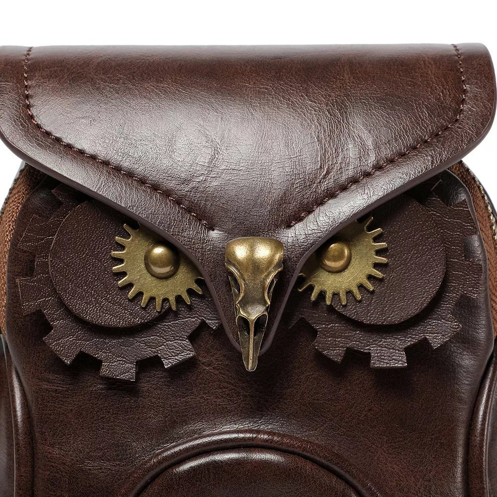 Steampunk Owl Design Mini Crossbody Bag - 