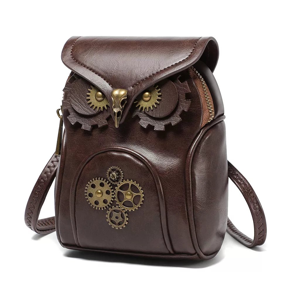 Steampunk Owl Design Mini Crossbody Bag - 