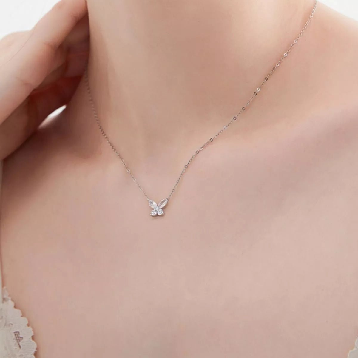 Sterling Silver Moissanite Butterfly Necklace - 