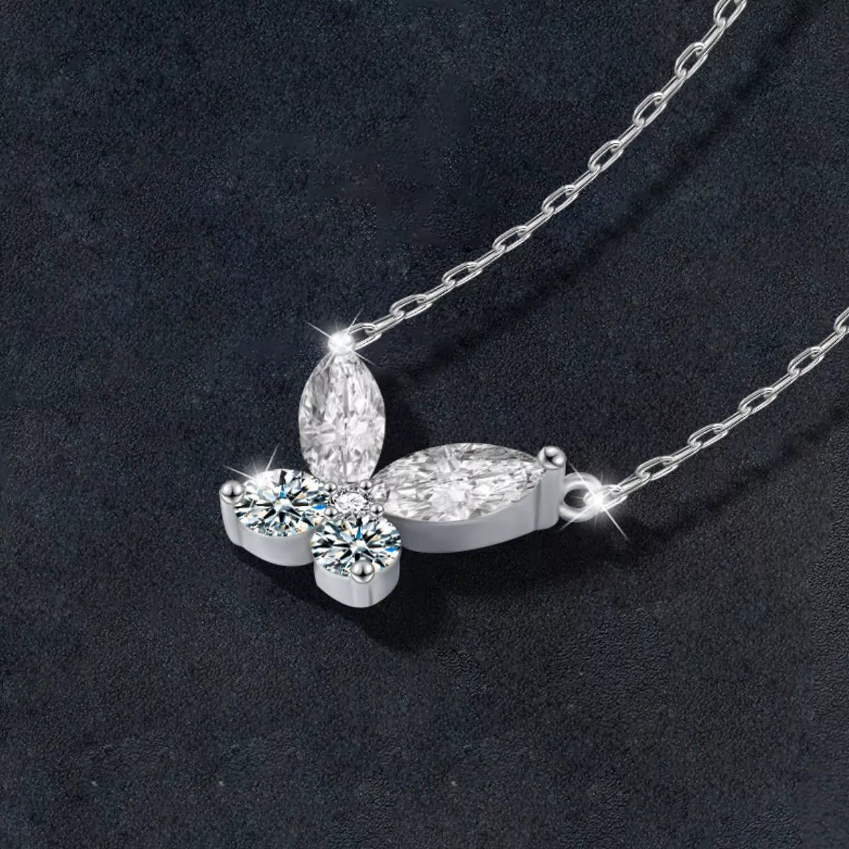 Sterling Silver Moissanite Butterfly Necklace - 