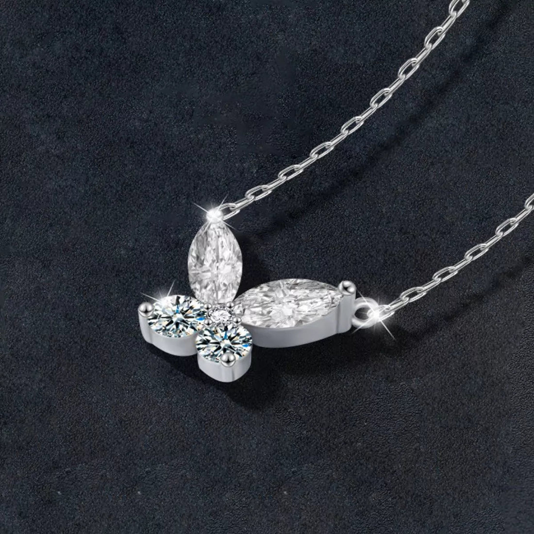 Sterling Silver Moissanite Butterfly Necklace - 