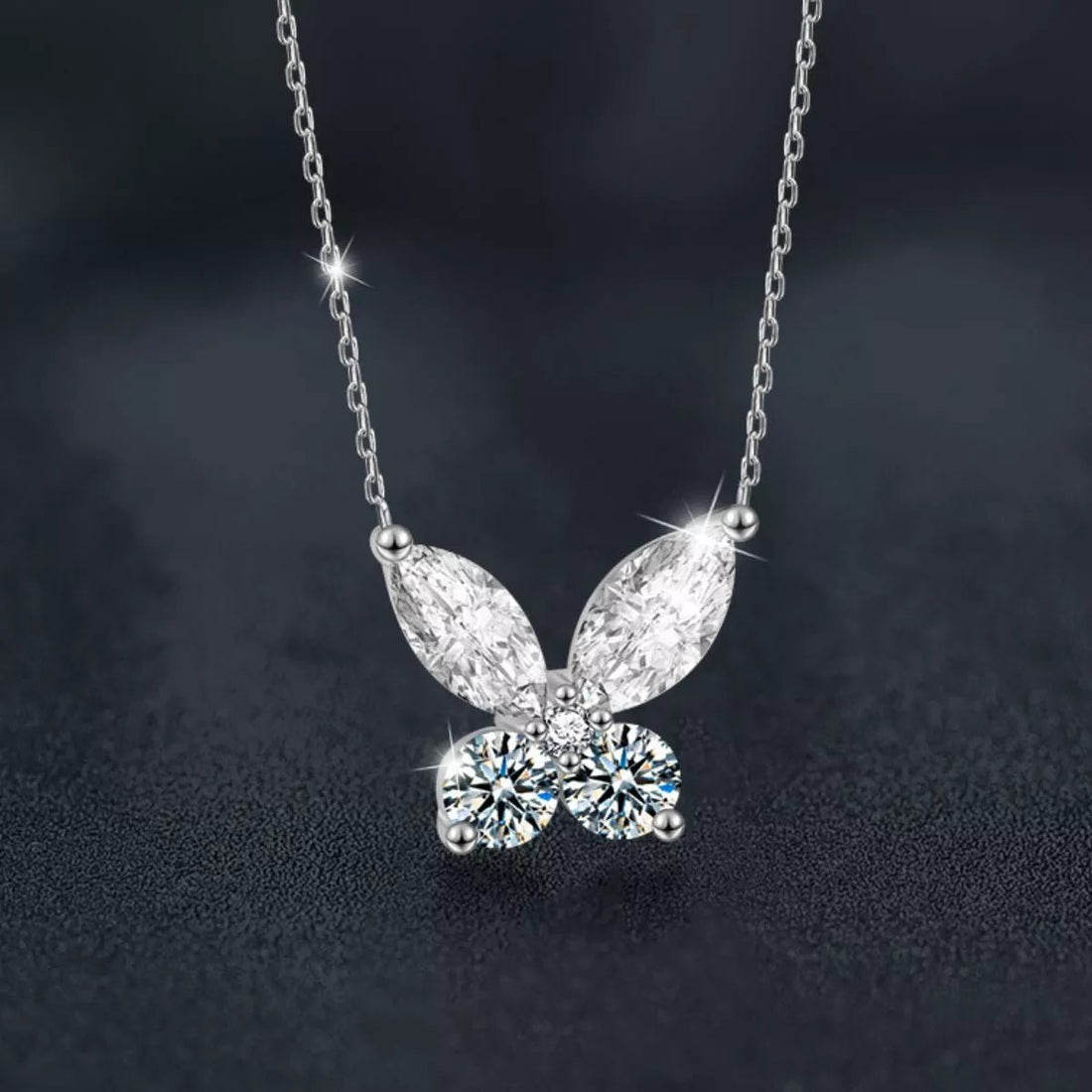 Sterling Silver Moissanite Butterfly Necklace - 