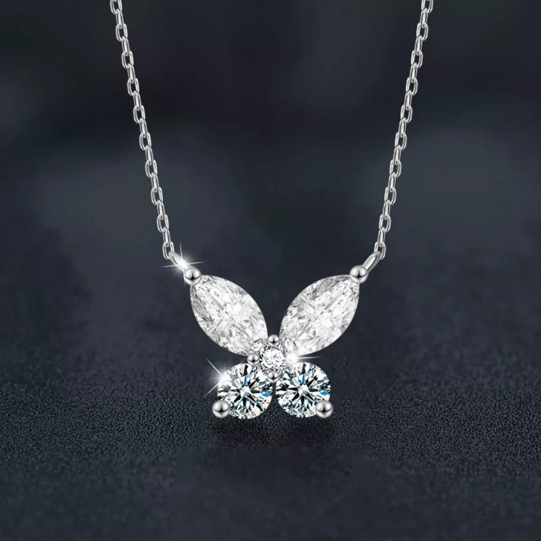 Sterling Silver Moissanite Butterfly Necklace - 