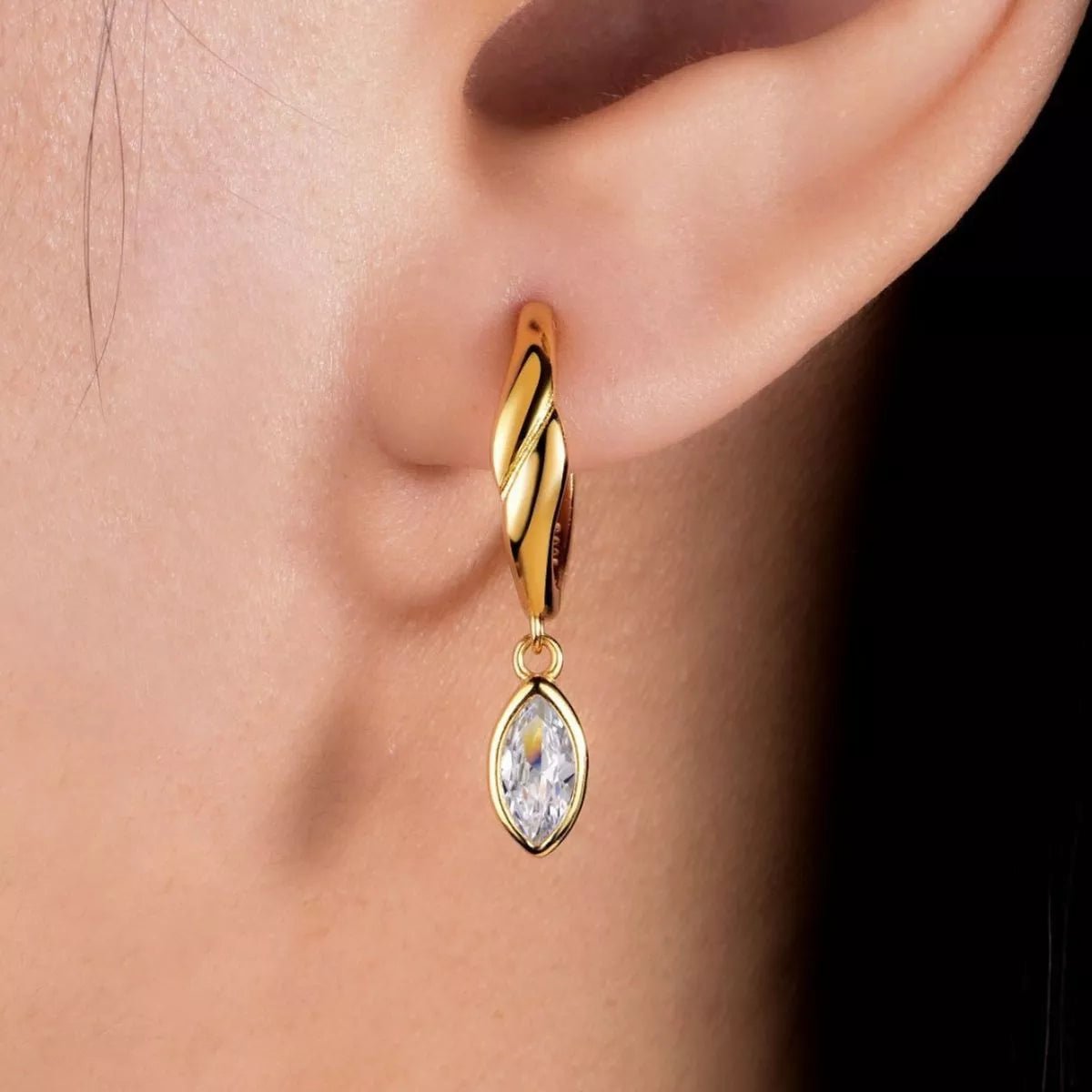 Sterling Silver Moissanite Hoop Drop Earrings - 