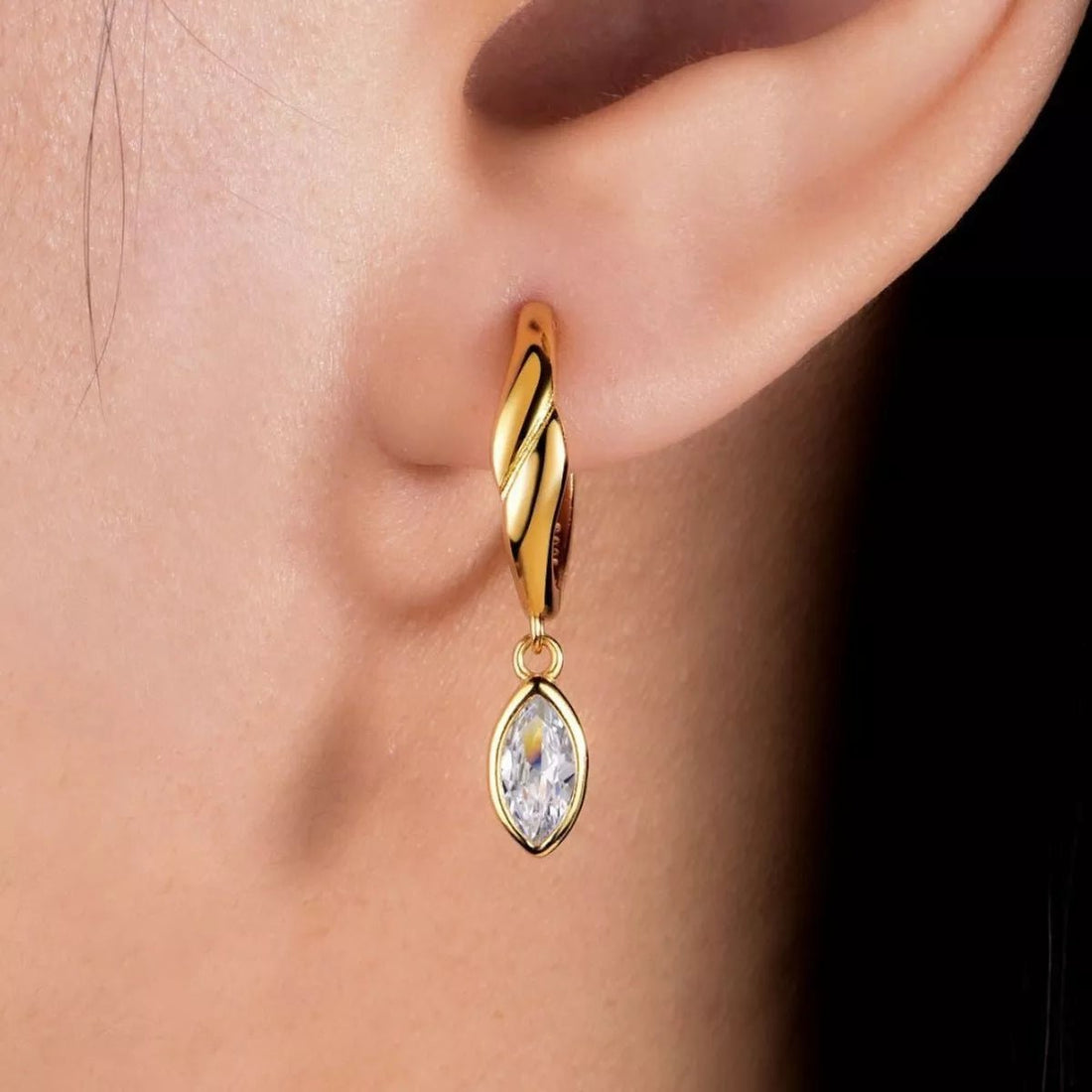 Sterling Silver Moissanite Hoop Drop Earrings - 