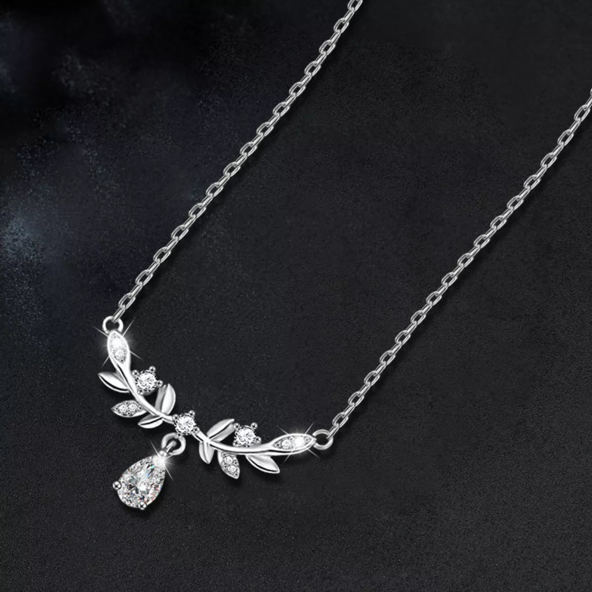 Sterling Silver Moissanite Leaf Necklace - 