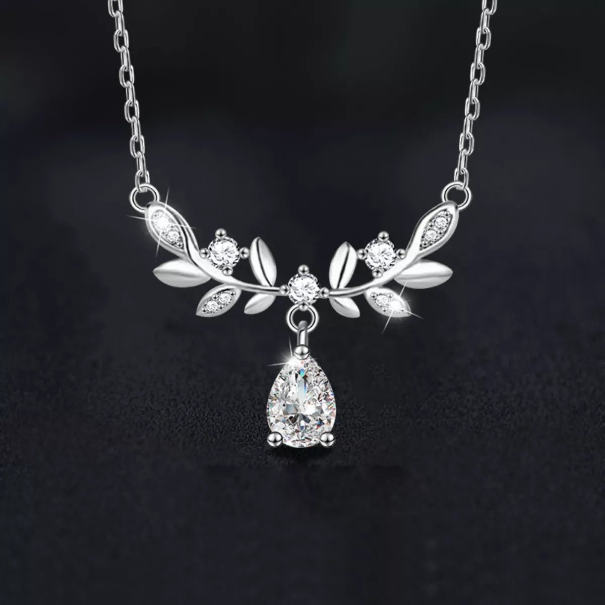Sterling Silver Moissanite Leaf Necklace - 