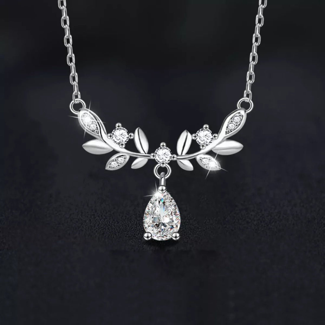 Sterling Silver Moissanite Leaf Necklace - 