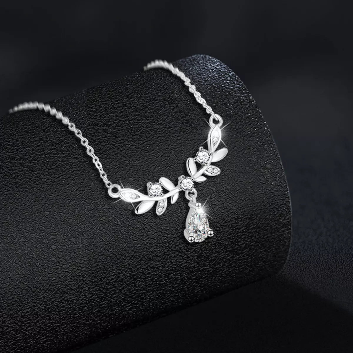 Sterling Silver Moissanite Leaf Necklace - 