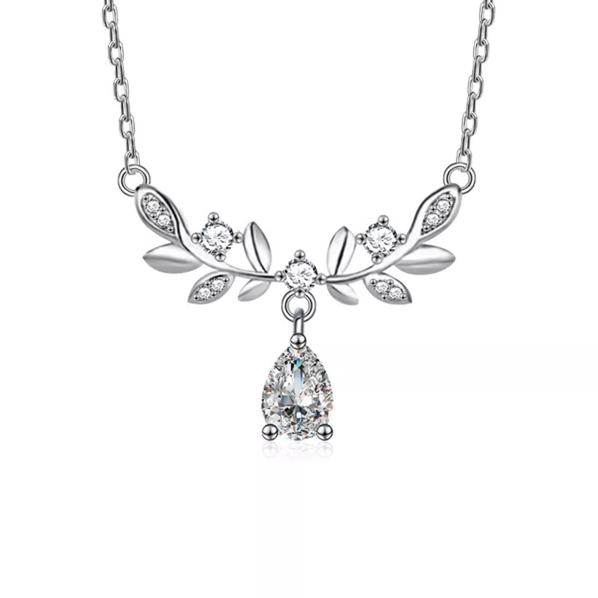 Sterling Silver Moissanite Leaf Necklace - 