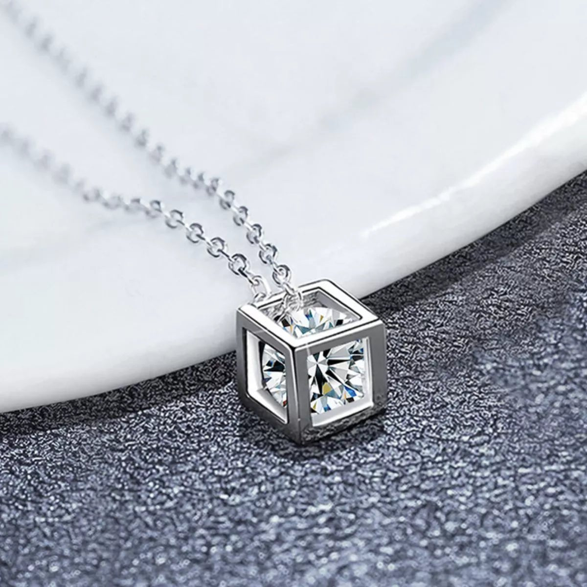 Sterling Silver Moissanite Pendant Necklace - 
