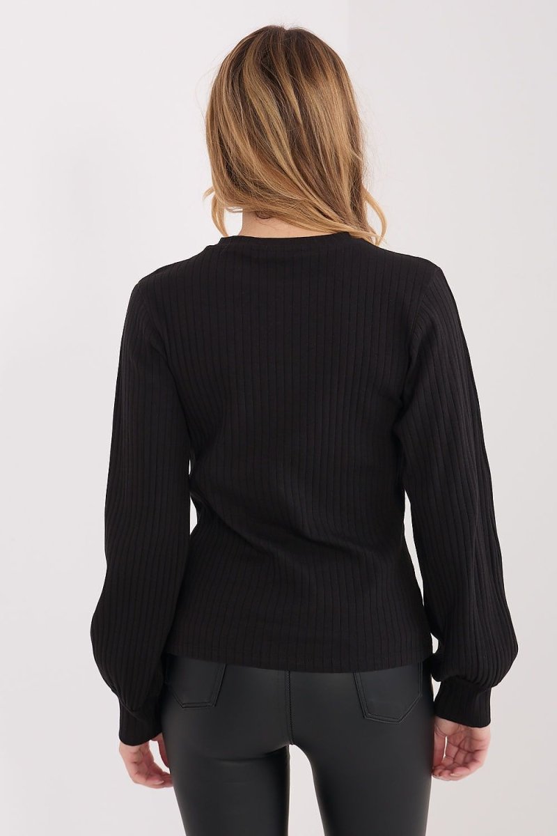 Striped Blouse with Puffy Sleeves - 