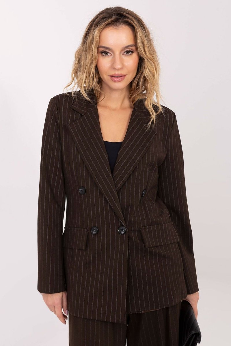 Striped Double - Breasted Blazer with Lining - 