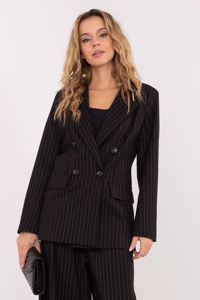 Striped Double - Breasted Blazer with Lining - 