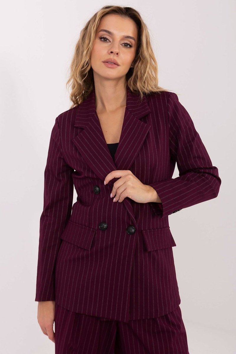 Striped Double - Breasted Blazer with Lining - 